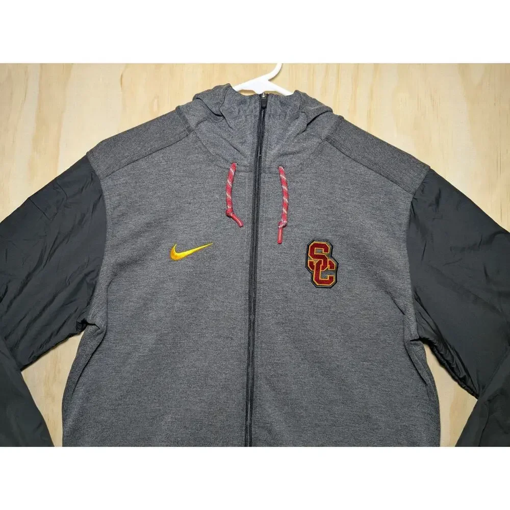 Nike Men's Medium USC Trojans Jacket Grey Full Zip Hoodie TEAM ISSUE